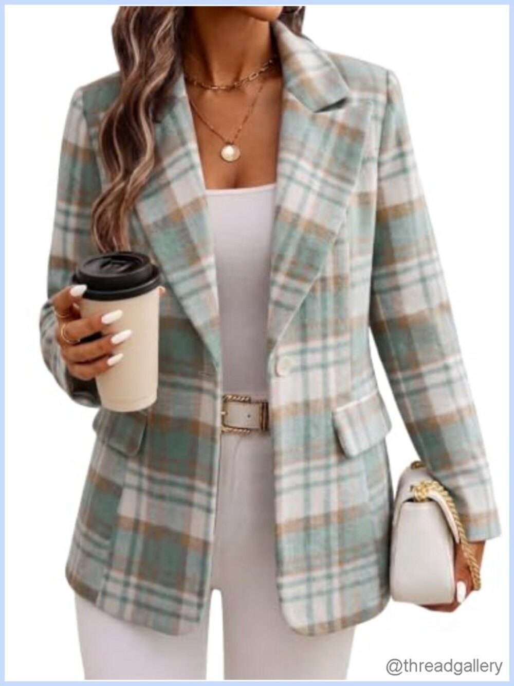 Wool Blend Flannel Plaid Blazer Slim Fit Business Casual Peak Lapel